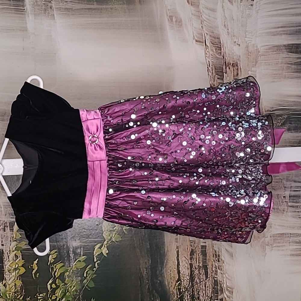 Love Special Occasions Girls 4 black purple sequin sparkly formal fancy dress